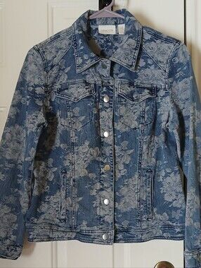 Chico's Denim Jacket with Light Blue Floral Wash